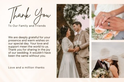 A wedding thankyou message card.